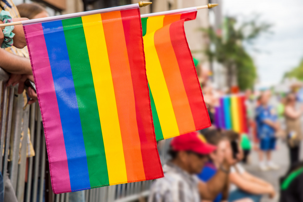 flags at a Pride Parade
